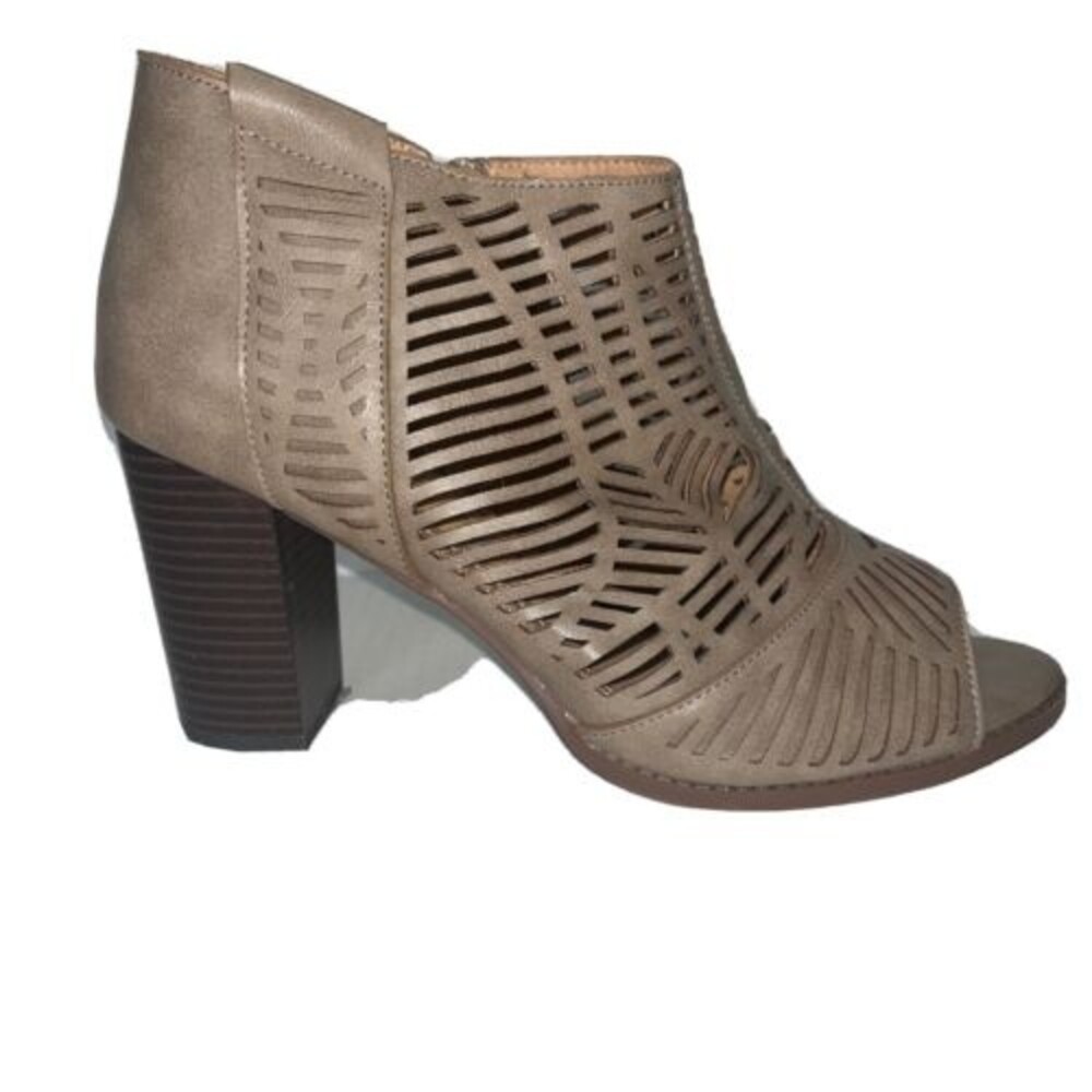 Report Aquarium Taupe / Brown Open Toe Lazer Cut Zip Ankle Bootie Shoe Size 11
